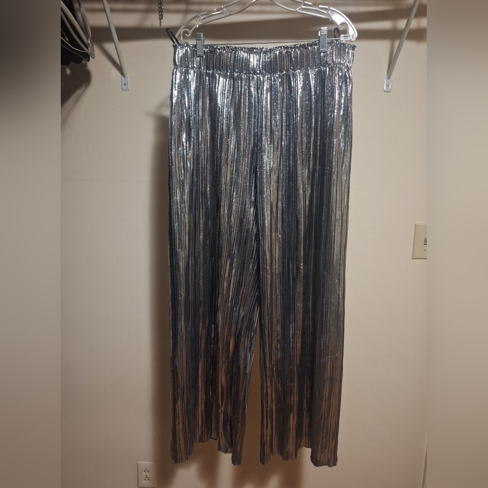 Metallic Silver Pleated BoHo pant
